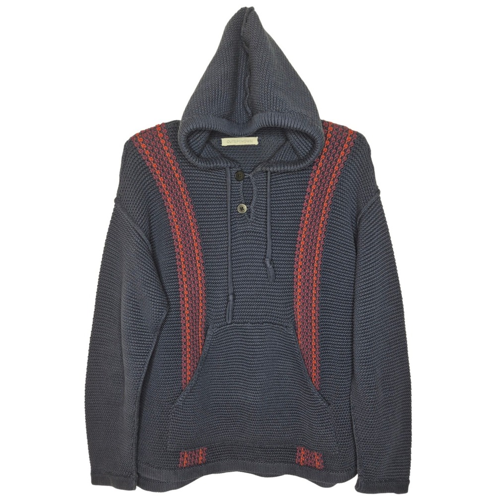 Outerknown Lost Horizon Alpaca Blend Poncho Hoodie Sweater Navy Mens M 22x27.5